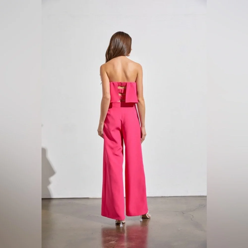 Strapless Ruffle Wide-Leg Jumpsuit - Hot Pink - Picture 5 of 5